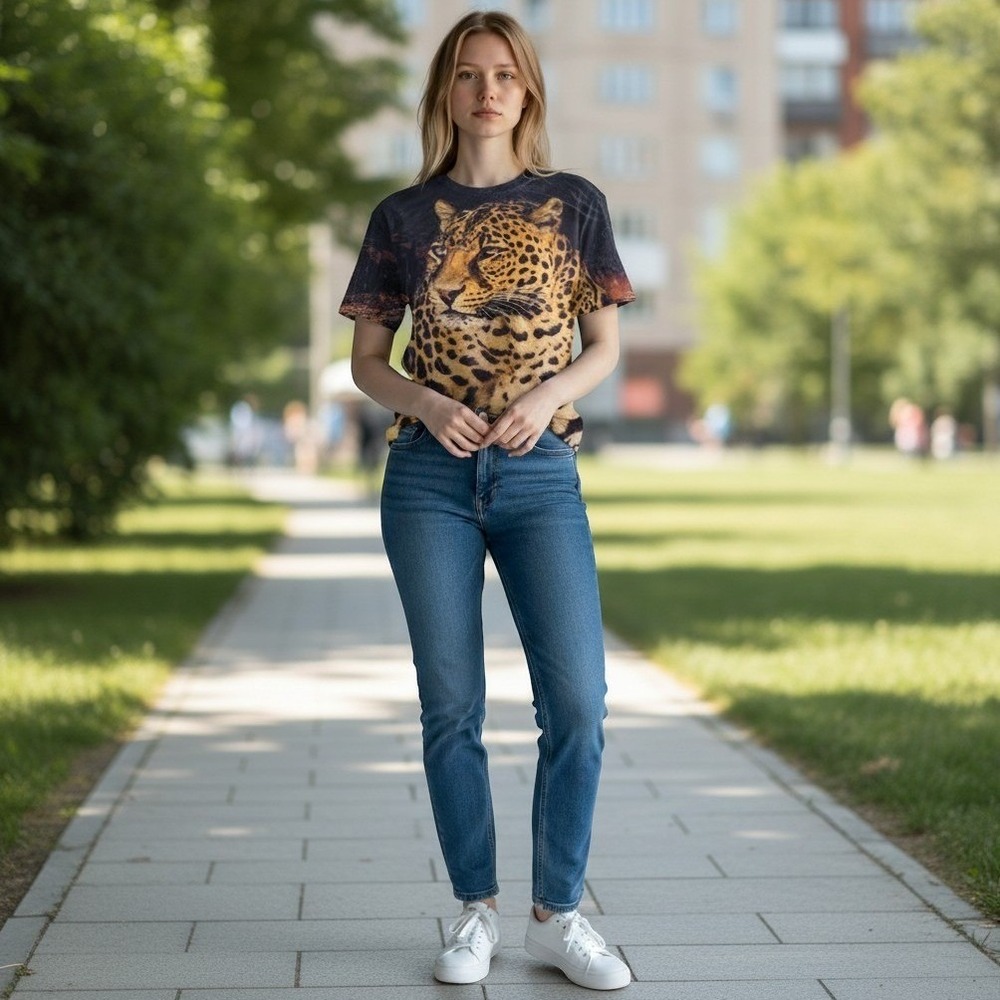 Unbranded Leopard Graphic T-Shirt Mens XL Black Animal Print Tee